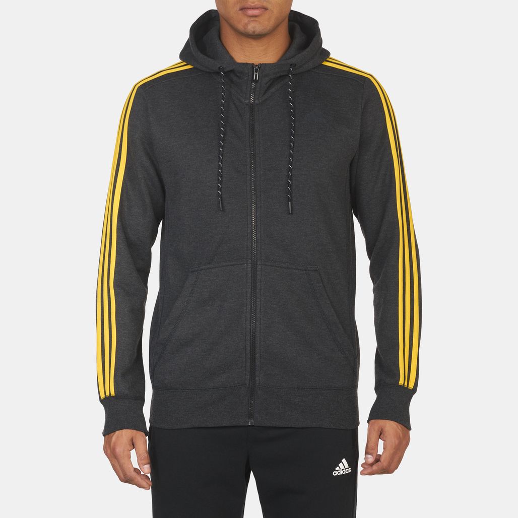 Shop Grey adidas Sport Essentials 3-Stripes Fleece Hoodie for Mens by