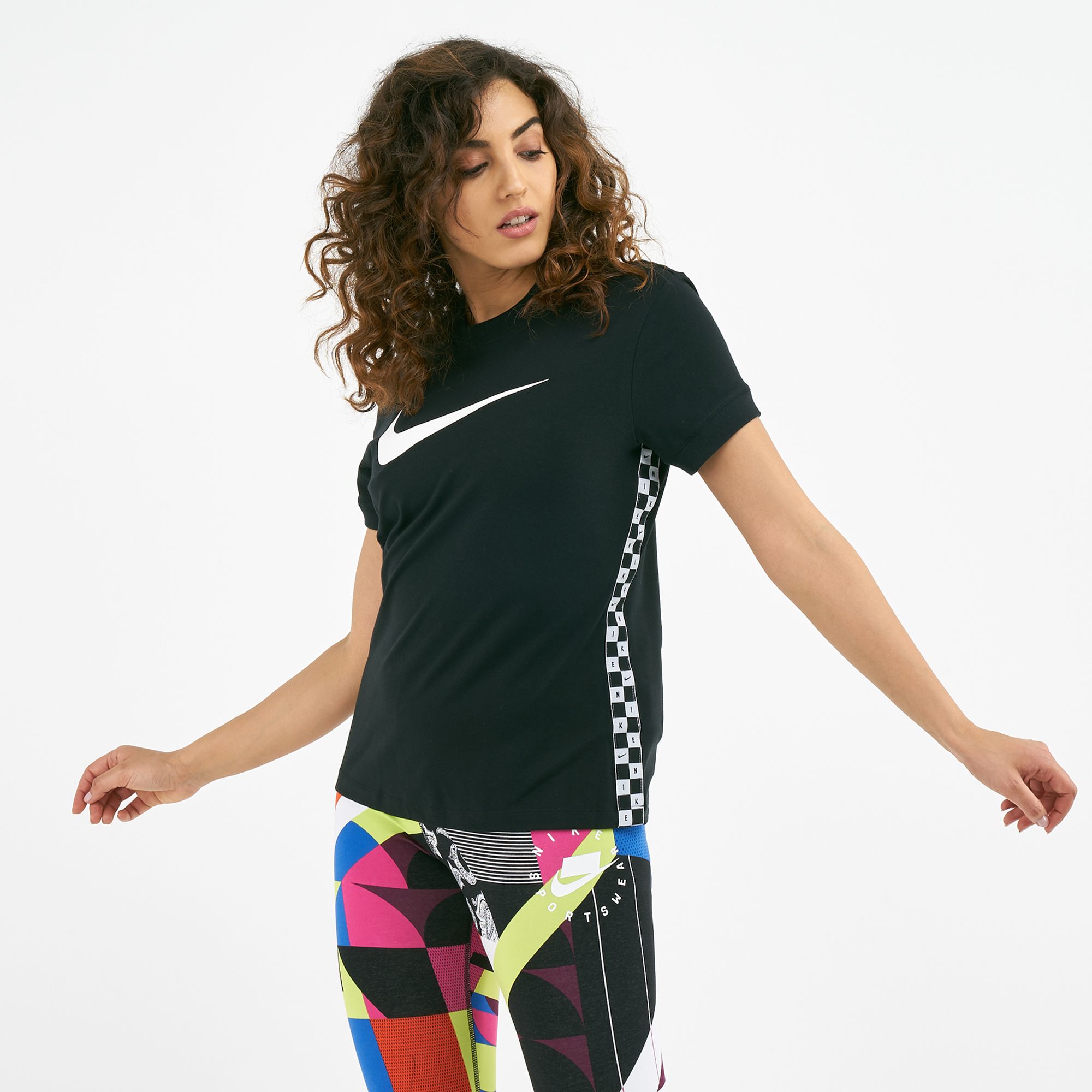 nike all over print swoosh crew sweatshirt femme