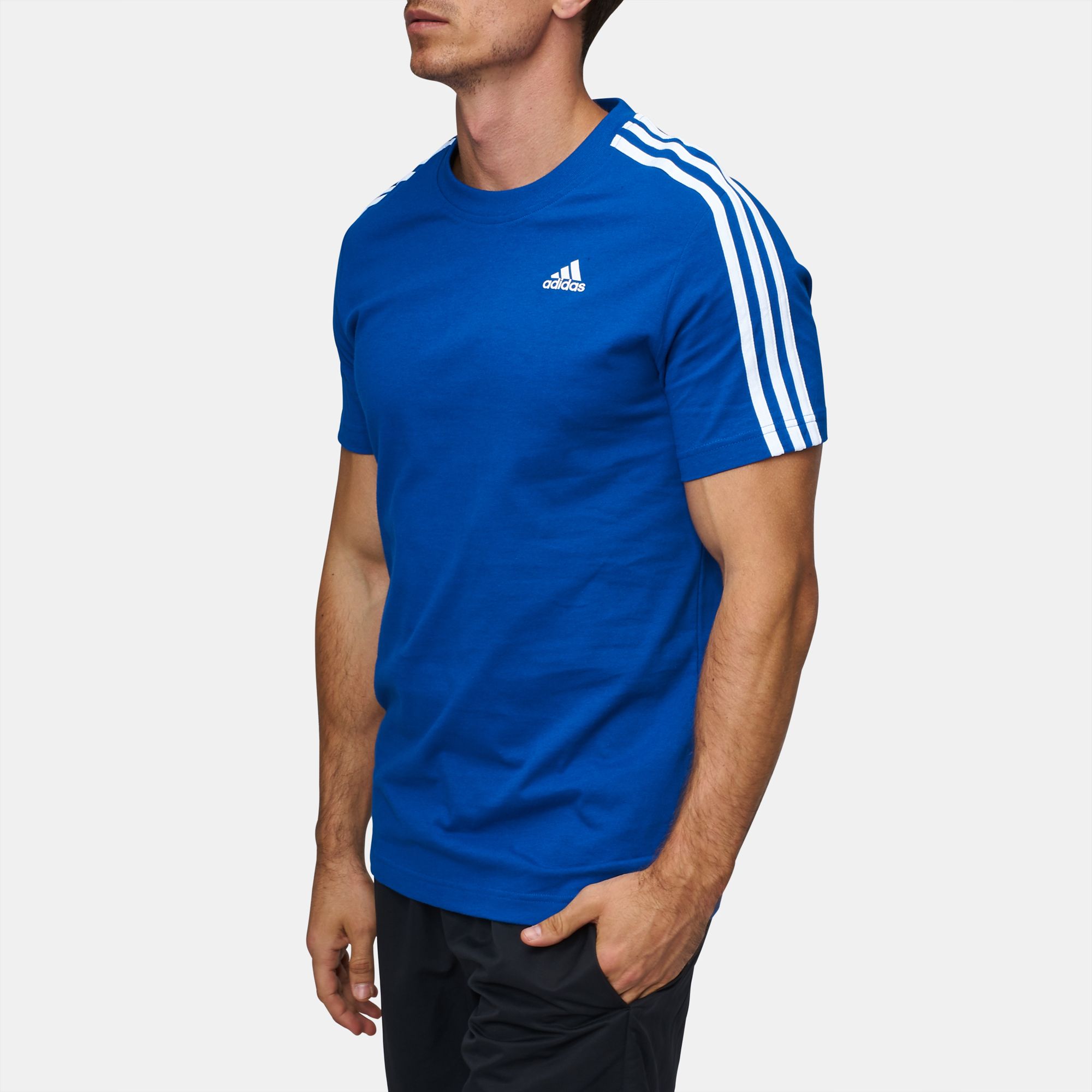 adidas essentials 3 stripe t shirt mens