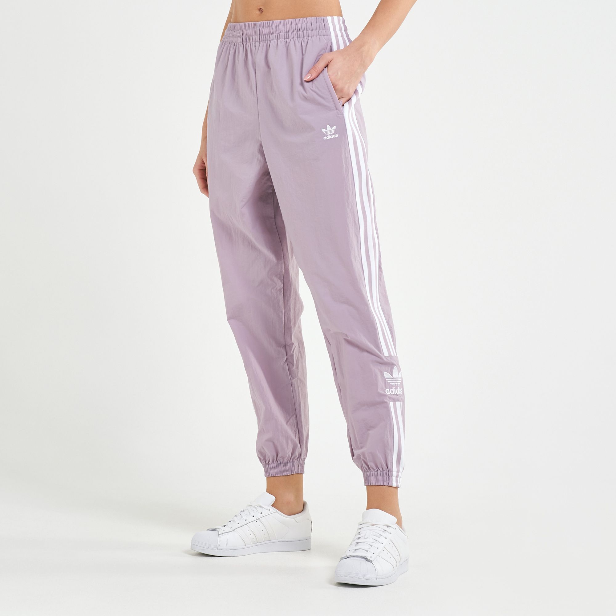 lilac adidas track pants