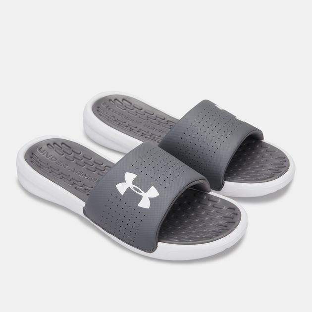 Under Armour Boys UA Playmaker Fixed Strap Slides Sandals Black Green White 