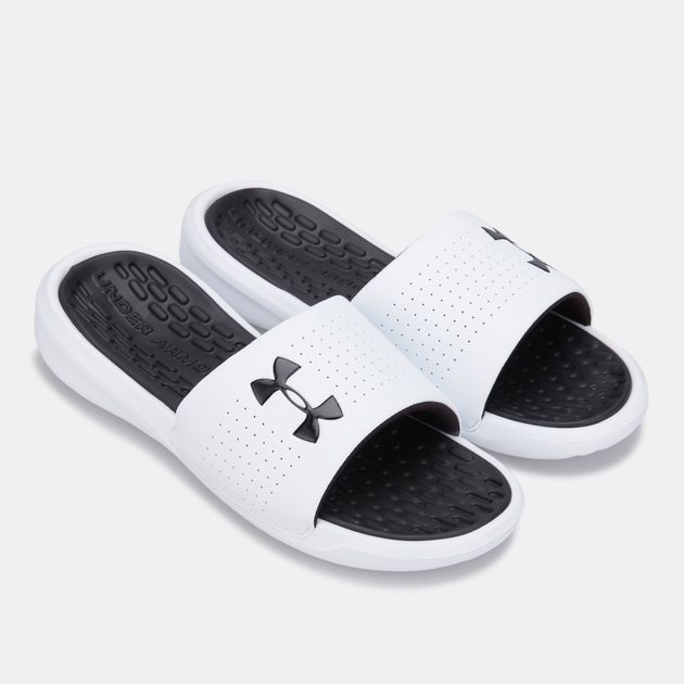 White Green Under Armour Boys UA Playmaker Fixed Strap Slides Sandals Black 