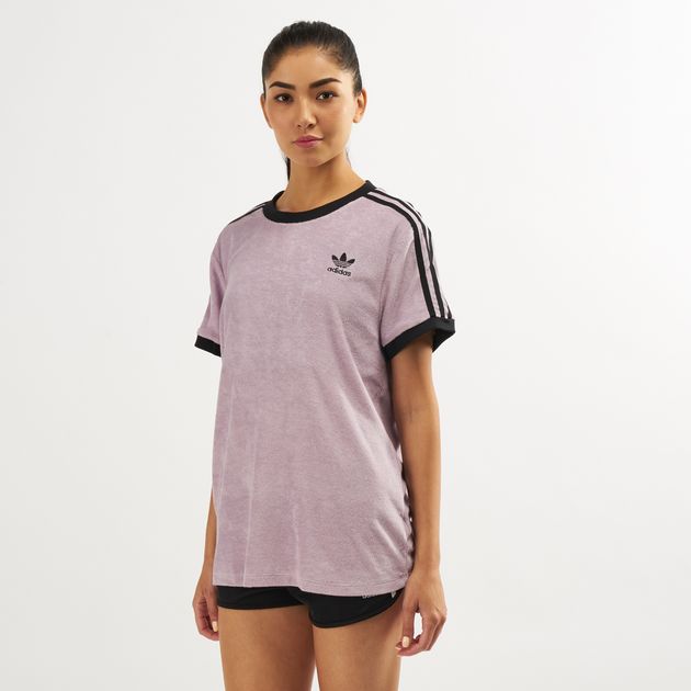 adidas pink 3 stripe t shirt