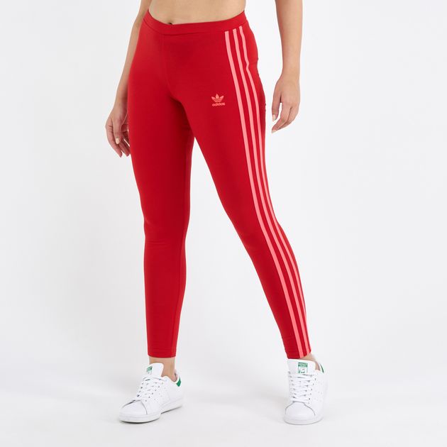 adidas 3 stripe leggings red