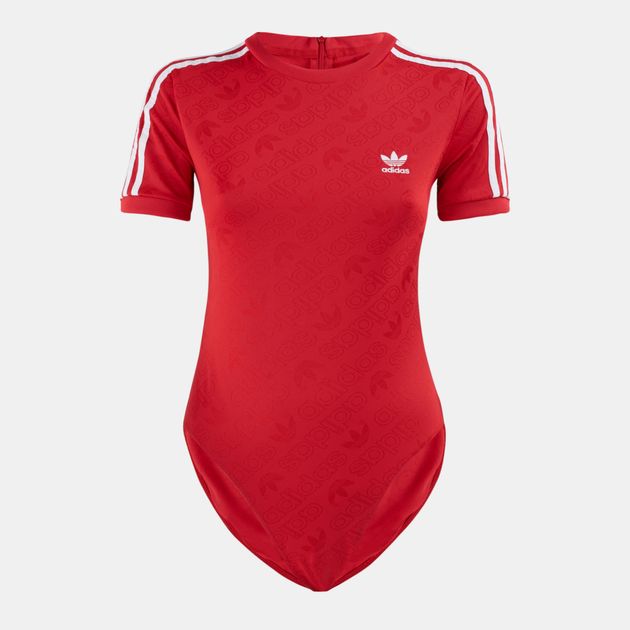 adidas 3 stripe bodysuit red